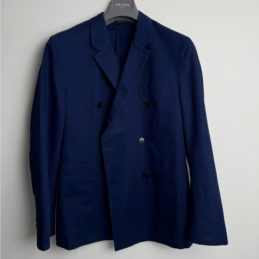 Prada Milano Blue Double-Breasted Cotton Blazer - Made in Italy - Size 50 - Picture 3 of 9